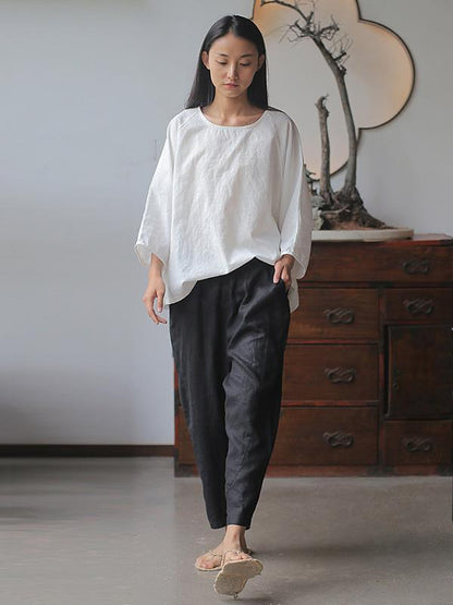 Loose Simple Ramie Cotton Blouses