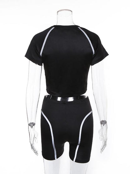 Contrast Trim Short Sleeve Tees And Shorts Suits