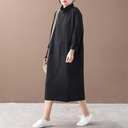 Buykud Irregular Stitching Casual Turtleneck Loose Dress