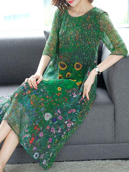 Casual Floral Printed Midi Dress