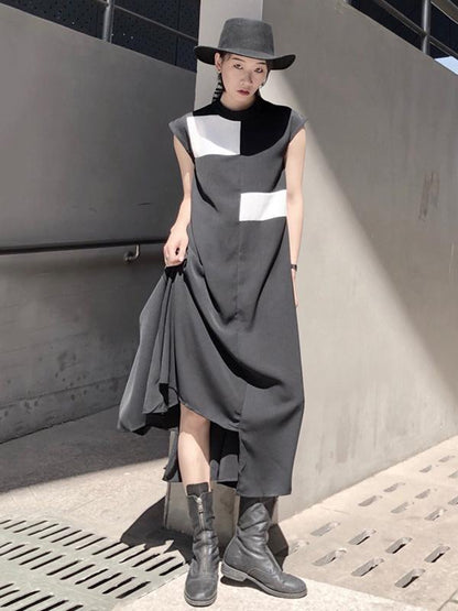 Asymmetric Sleeveless Black Long Dress