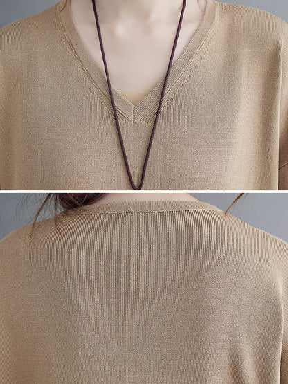 Urban Solid Color V-Neck Split-Side Knitting H-Line Sweater Dress