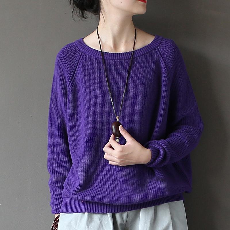 Autumn Basic Cotton Solid Loose Short Women Sweater