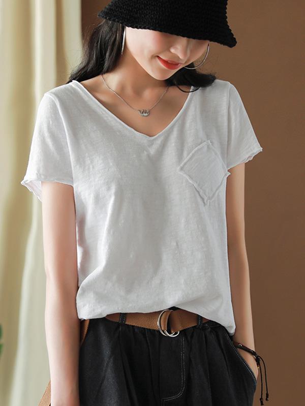 Vintage Bamboo Cotton Solid T-Shirt