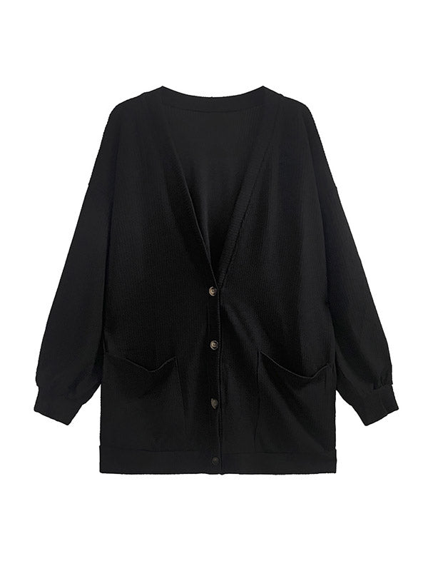 Urban Over Size Buttoned Solid Color V-Neck Cardigan Tops