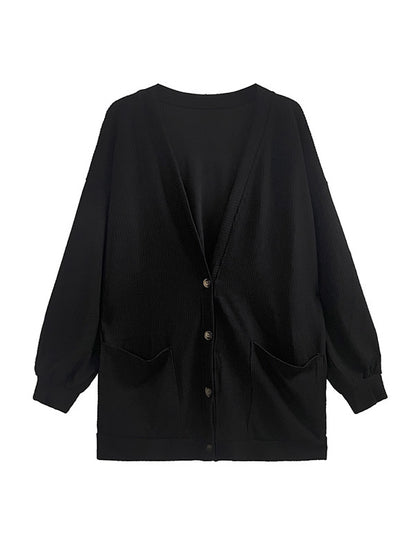 Urban Over Size Buttoned Solid Color V-Neck Cardigan Tops