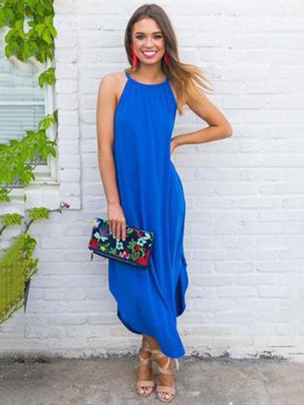 Solid Color Spaghetti-neck Maxi Dress