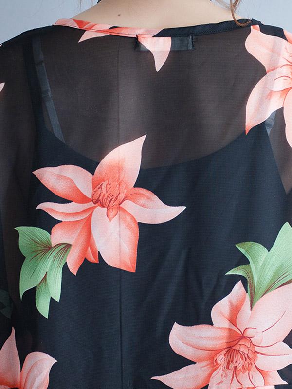 Literary Flower Chiffon Long Dress