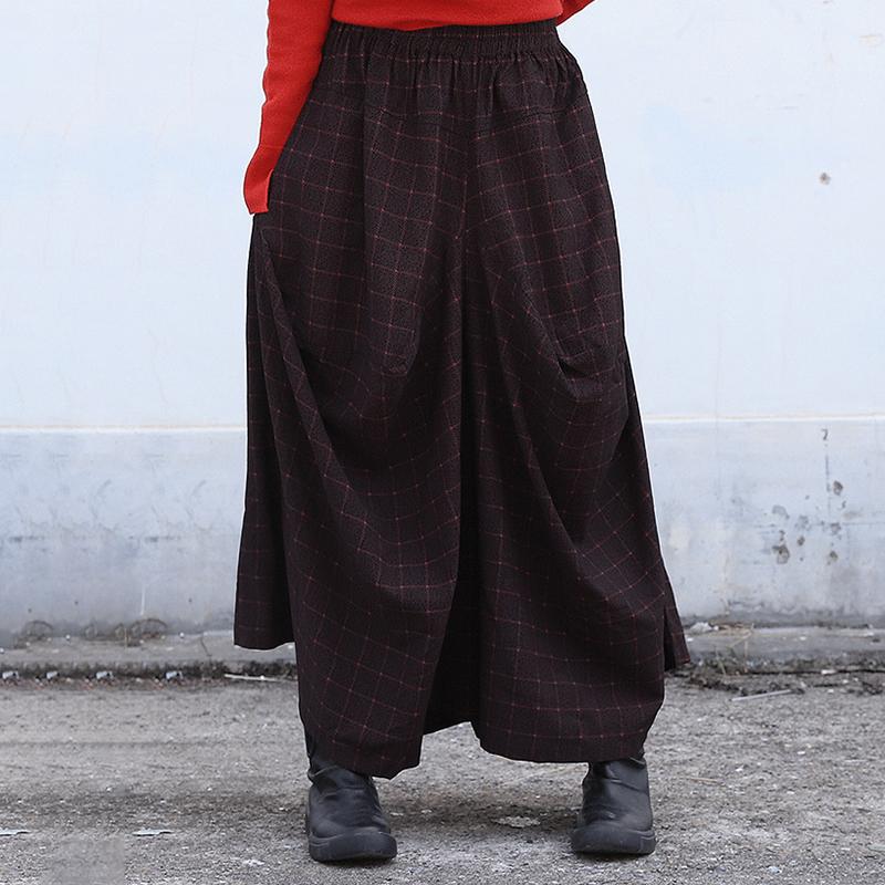 Buykud Casual Plaid Irregular Wide Leg Pants