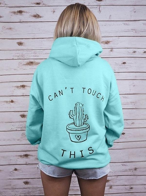 Loose Cactus Letter Printed Hoodie