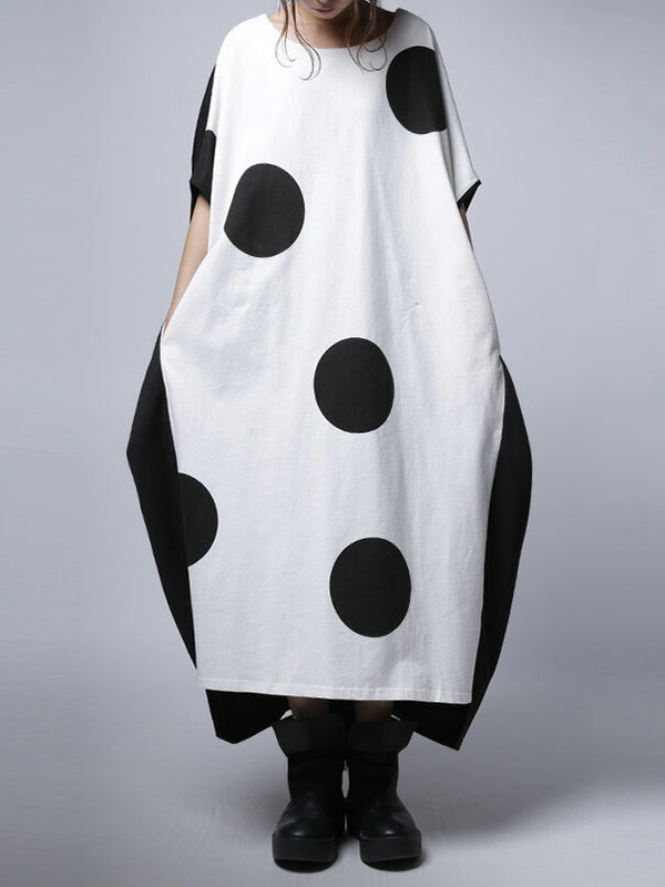 Original Loose Polka-Dot Round-Neck Batwing Sleeves Maxi Dress