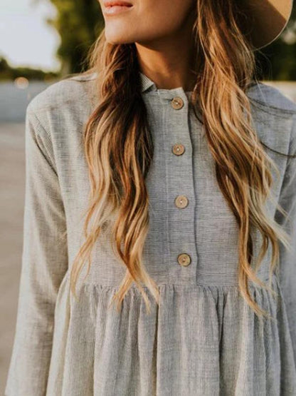 Solid Lapel Seven Sleeves Midi Dress