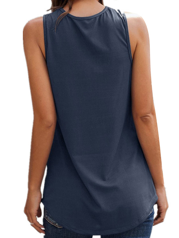 Simple Loose Split-Joint V-Neck Knitting Vest Top