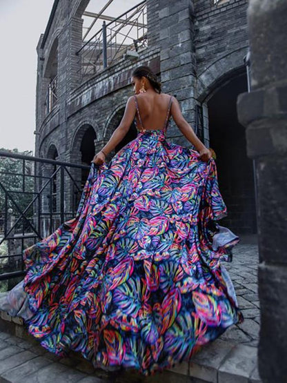 Backless Spaghetti-neck Big Hem Maxi Dress