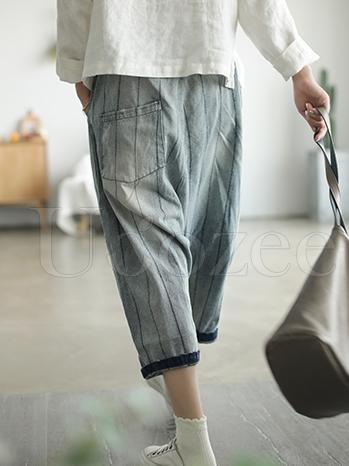 Retro Striped Wide-leg Jeans Pants