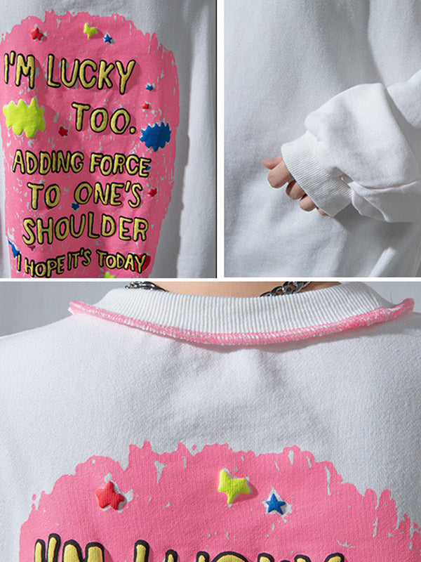 Casual Contrast Color Printed Long Sleeves Sweatshirt Top