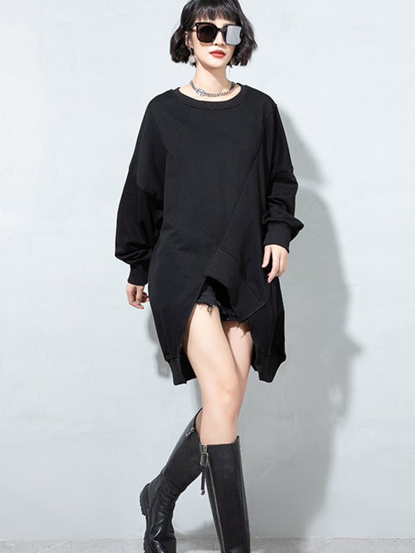 Urban Solid Color Split-Joint Long Sleeve T-Shirt Top