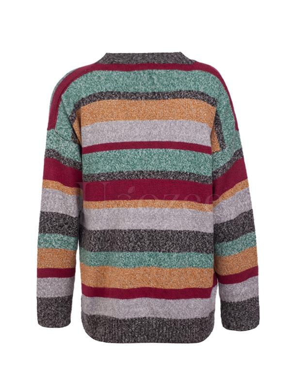 Two-tone Flocked Striped Loose Sweater