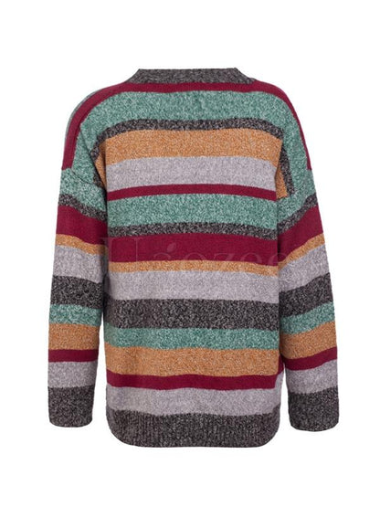 Two-tone Flocked Striped Loose Sweater