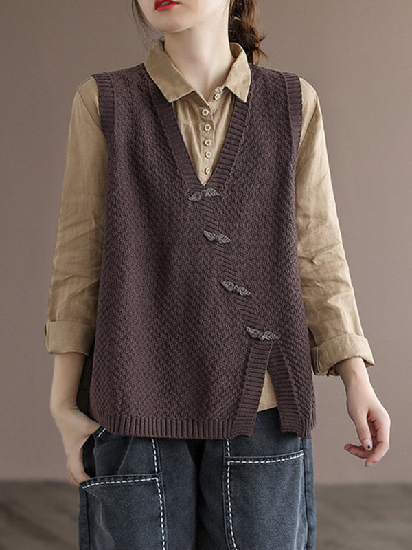 Simple Asymmetric Solid Color V-Neck Sleeveless Vest Tops