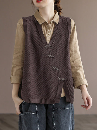 Simple Asymmetric Solid Color V-Neck Sleeveless Vest Tops