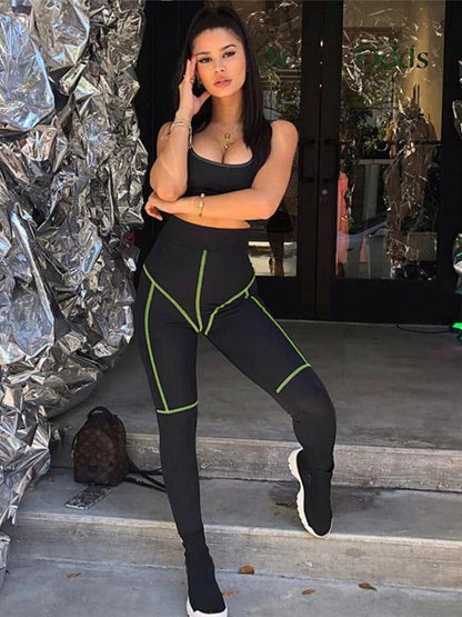 Contrast Trim Wide Waistband Yoga Leggings