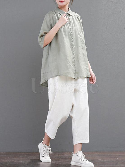 Retro Linen Hemline Tops