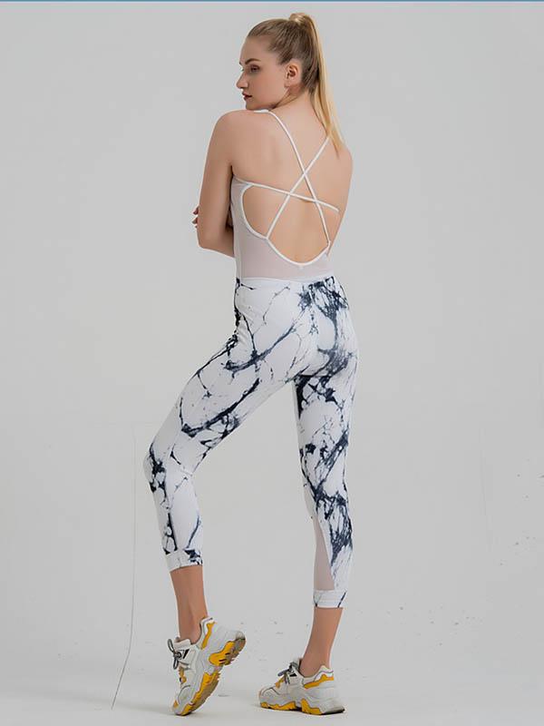 Sexy Printed Cross Strap Yoga Jumpsuits
