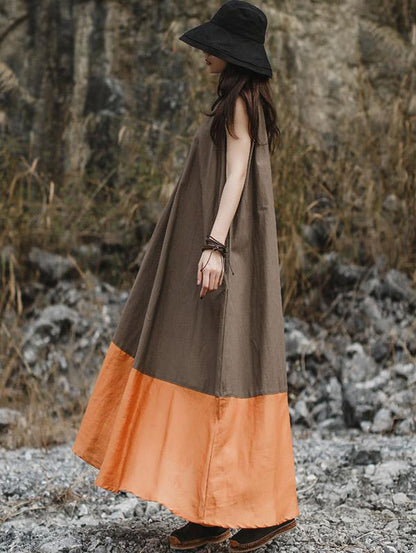 Literary Split-joint Long Dress