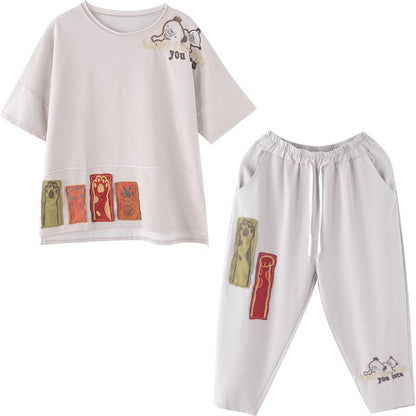 Cartoon Patchwork And Embroidery Two Piece Set
