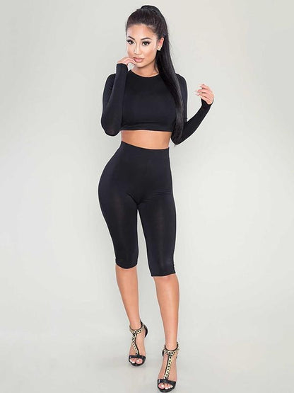Solid Long Sleeve Tee And Leggings Suits