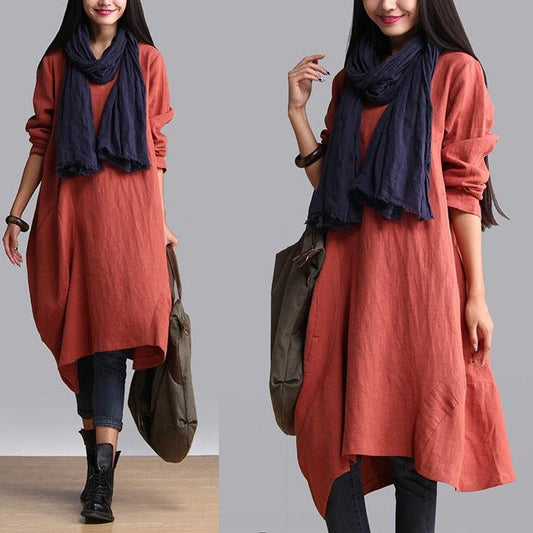 Custom made Cotton Linen Casual Loose Fitting Dress