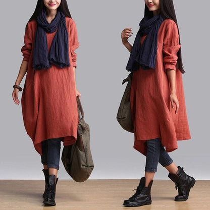 Custom made Cotton Linen Casual Loose Fitting Dress