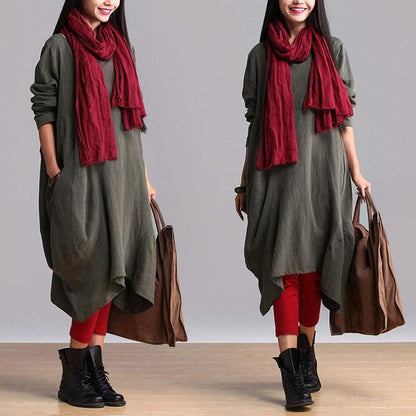 Custom made Cotton Linen Casual Loose Fitting Dress