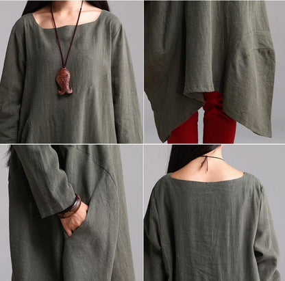 Custom made Cotton Linen Casual Loose Fitting Dress