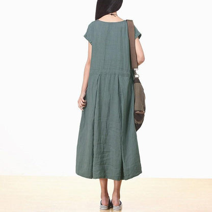 Custom made Women Cotton Linen Loose Fitting Short Sleeve Summer Maxi Dress