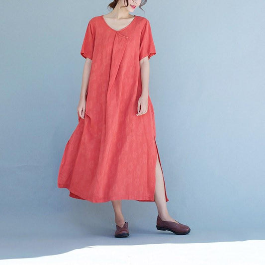 Women Cotton linen  short sleeve dress