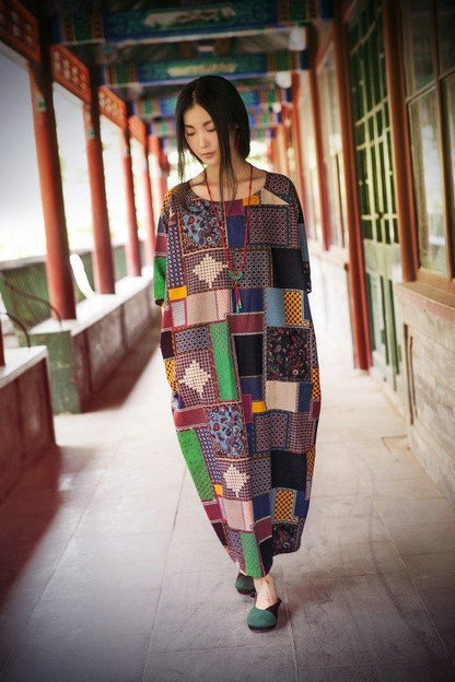 Women cotton linen summer dress 3/4 sleeve