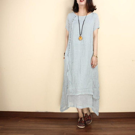 Women linen summer  short sleeve gown