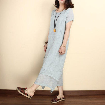 Women linen summer  short sleeve gown