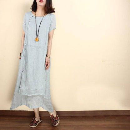 Women linen summer  short sleeve gown