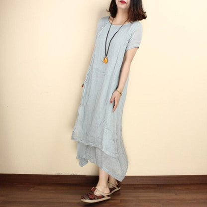 Women linen summer  short sleeve gown
