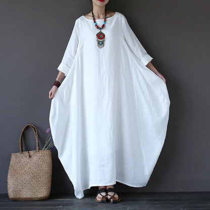 Women  printing cotton linen loose dress