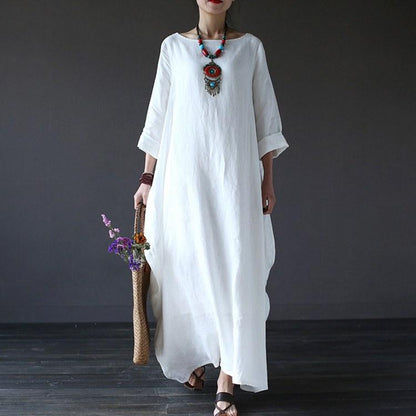 Women  printing cotton linen loose dress