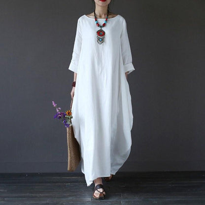 Women  printing cotton linen loose dress
