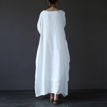 Women  printing cotton linen loose dress