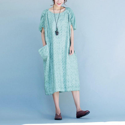 Women short sleeve Cotton linen dress