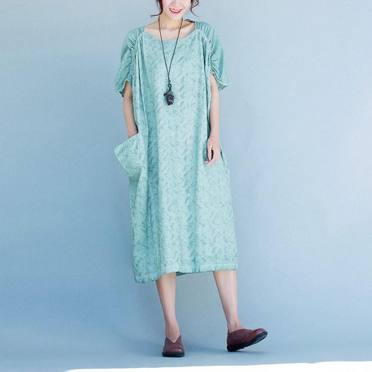 Women short sleeve Cotton linen dress