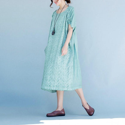 Women short sleeve Cotton linen dress