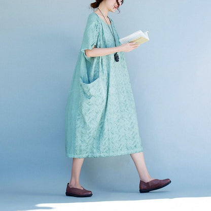 Women short sleeve Cotton linen dress